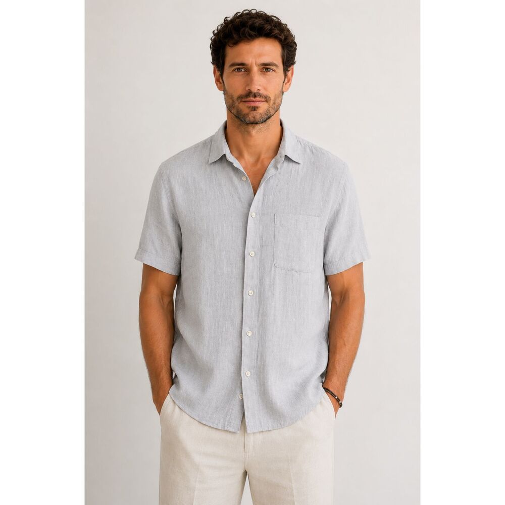 Club Room Luxury 100% Linen Button Up Shirt Men’s Large Light Gray Coastal Beach